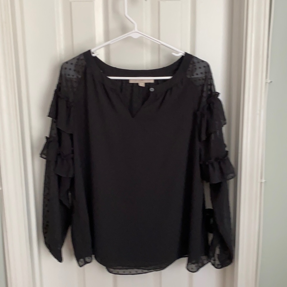 Loft black ruffled top